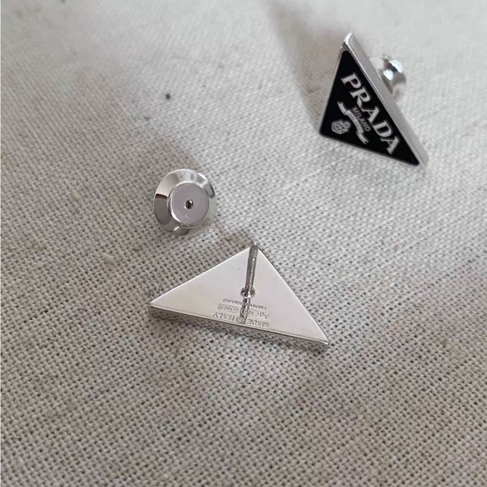 PRADA Black Triangle Logo Stud Earrings - Picture 3 of 5